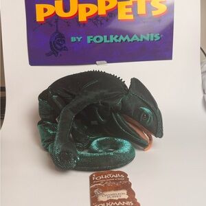Folkmanis Folktails Metallic Green Chameleon Hand Puppet Iguana Plush Shimmery